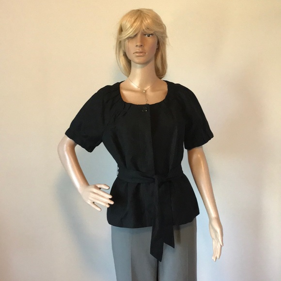 LOFT Tops - LOFT linen lined black belted top